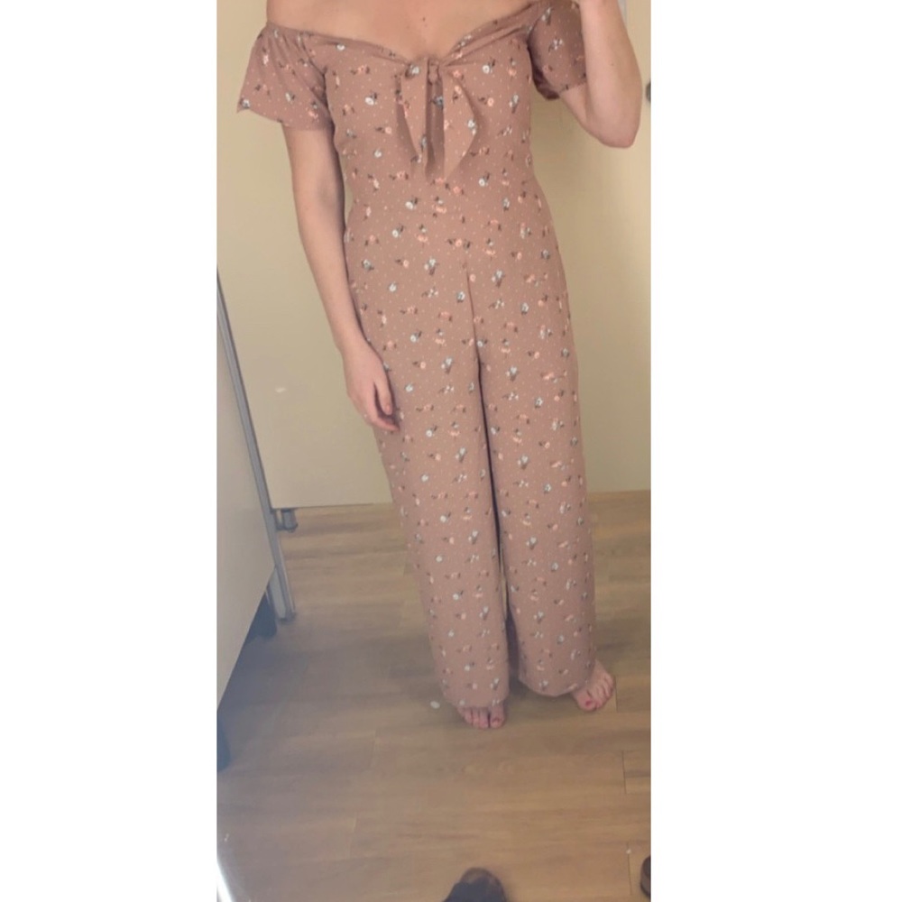 Cream off shoulder jumpsuit , size small